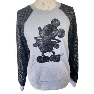 Disney Boutique Mickey Mouse Gray Silver Glitter Sweatshirt Womens L